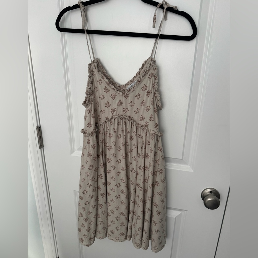 Patrons Of Peace Tan Floral Boho Sun Dress Size Small